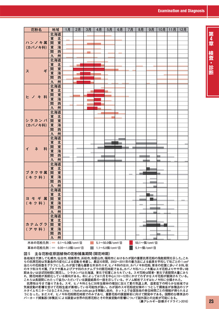 鼻アレガイドライン2016年版花粉カレンダー